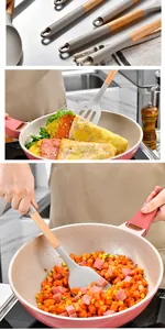 Close-up detail view of silicone kitchen spatulas being used in a non-stick pan