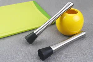 Durable 304 stainless steel cocktail muddler for bar use with textured head detail
