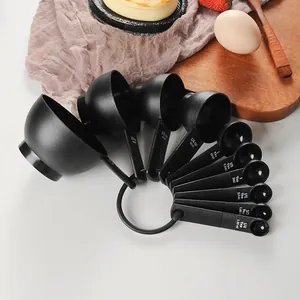 Professionele 10-delige zwarte plastic maatbeker en maatlepel set voor nauwkeurig bakken