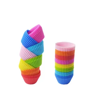 Set of colorful 7cm round silicone muffin cups and baking molds for cakes