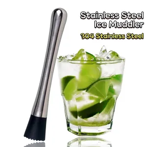 304 Stainless Steel Cocktail Muddler Bar Tool With Grooved Head For Crushing Ice Fruit Lemon Professional Barware Muddling Stick