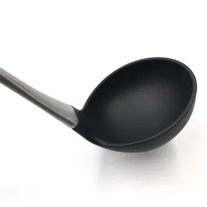 High-quality black heat-resistant silicone soup ladle with polished stainless steel handle