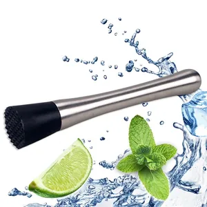 Stainless Steel Cocktail Muddler Ice Hammer Fruit Crusher With Grooved Nylon Head Professional Barware Tool For Drinks