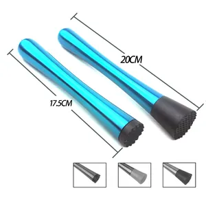 Blue stainless steel cocktail muddler bar tools, 17.5cm and 20cm lengths.