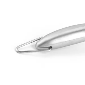 Detail view of durable stainless steel handle with hanging loop for silicone ladle