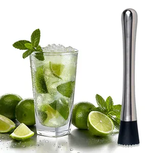 Professional stainless steel cocktail muddler for crushing fruit and ice in drinks