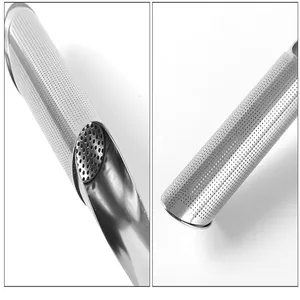 Detailed macro view of 304 stainless steel pipe tea infuser showcasing fine mesh texture.