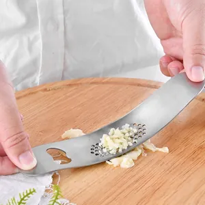 Premium 2-in-1 stainless steel garlic press rocker and integrated bottle opener tool