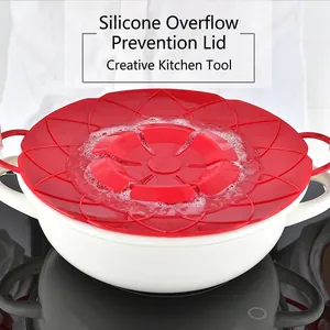 Red flower-shaped silicone spill stopper lid for pots, heat resistant kitchen tool