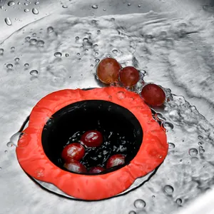 Red flower-shaped silicone sink strainer and hair filter for kitchen drain sinks