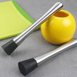 Durable professional stainless steel cocktail muddler set with grooved nylon head