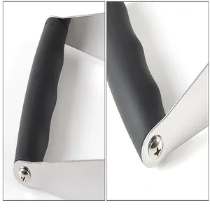 Close-up detail of ergonomic non-slip handle on the stainless steel dough blender