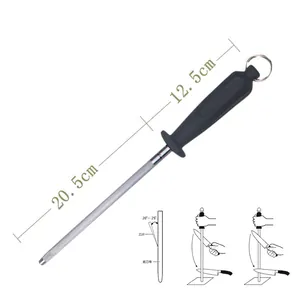 20.5cm stainless steel honing rod with ergonomic handle for kitchen knife sharpening