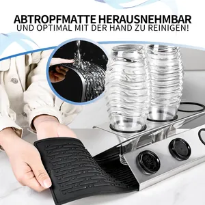 Detailed view of 304 stainless steel soda bottle drying rack with removable silicone mat