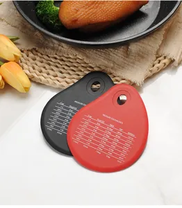 Macro detail of red and black silicone scrapers with printed measurement conversion charts