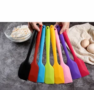 Set of colorful heat-resistant silicone spatulas for professional baking and cream mixing