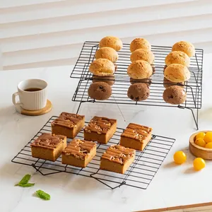 3-Tier Detachable Iron Cooling Rack Black Metal Pastry Display Stand For Bread Cake Cookie Baking Cooling Grid Rack Kitchen Accessories