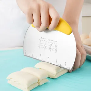 Stainless steel dough scraper with measurements cutting bread dough
