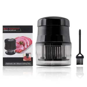 Attendrisseur de Viande Professionnel en Acier Inoxydable Outil à Pression Manuelle Avec 56 Aiguilles Brosse de Nettoyage Couvercle de Protection pour Cuisine Steak Porc Noir