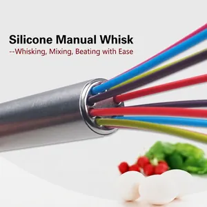 High quality stainless steel handle whisk with colorful silicone wires for baking