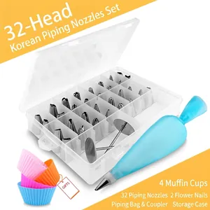 32pcs stainless steel cake decorating kit with piping tips, bag and muffin cups