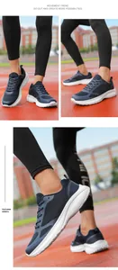 Navy blue breathable mesh men's running shoes with lightweight cushioned soles