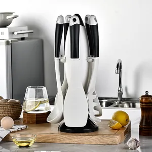 Juego de Utensilios de Cocina de Silicona de Grado Alimenticio de 6 Piezas Con Soporte de Almacenamiento Vertical Juego de Espátulas y Cucharas Antiadherentes Resistentes al Calor