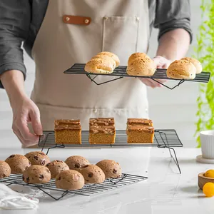 Professional three-tier detachable black wire pastry display and cooling rack for bread