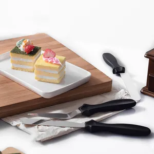 Ensemble professionnel de 3 spatules à gâteaux en acier inoxydable avec poignées noires