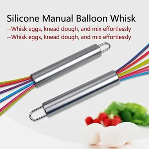 Manual 10-inch colorful silicone egg whisk with stainless steel handle for home baking