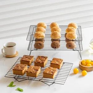 Professional 3-tier black metal cooling rack for bread and pastries in lifestyle kitchen