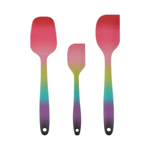 Juego de 3 espátulas de silicona arcoíris para repostería y mezcla con diseño de degradado