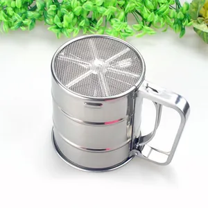 Stainless steel handheld semi-automatic flour sifter for baking and kitchen use