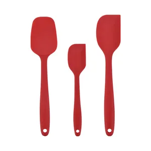 Juego de 3 espátulas de silicona roja resistentes al calor para hornear y mezclar masa.