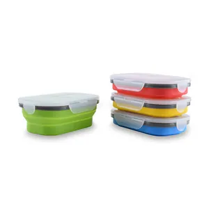 Draagbare siliconen opvouwbare lunchbox set in felle kleuren voor kamperen en picknick