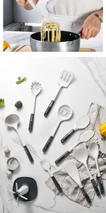 Detailed layout of 10-piece silicone kitchen utensil set with white heads and grey handles.