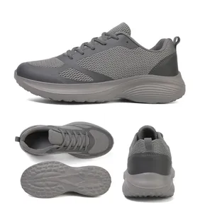Detailed multi-angle views of grey breathable mesh lightweight running shoes for men