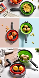 Set di colini pieghevoli in silicone per frutta mostrati in vari scenari di cucina