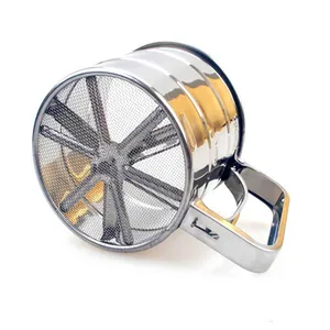 Stainless steel handheld manual flour sifter with trigger action for professional baking