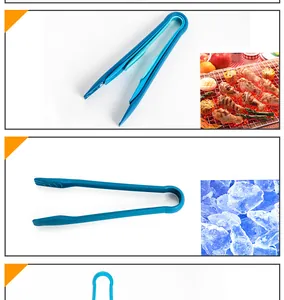 Durable blue plastic food tongs for bread and BBQ, food-grade PP material kitchen tool.