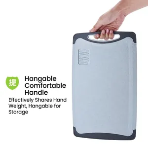 Multipurpose wheat straw cutting board with comfortable handle and built-in grinder