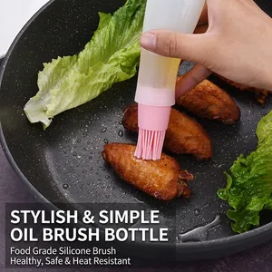 Bouteille de pinceau à huile en silicone alimentaire pour barbecue et cuisine rose