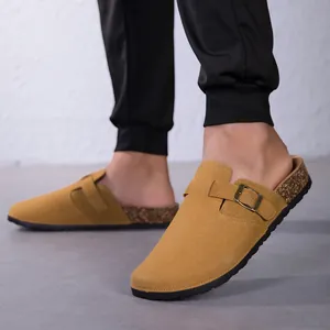 Mules classiques en daim jaune moutarde et liège pour hommes et femmes portées