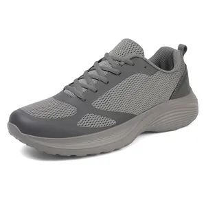 Breathable mesh men's running shoes with lightweight cushioned soles in dark gray