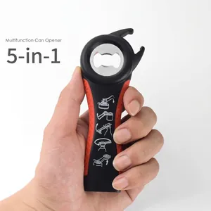 5 In 1 Multi Function Manual Can Opener Bottle Opener Ergonomic Non-Slip Grip Kitchen Tool For Soda Cans Beer Bottles Jars