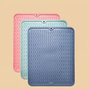 Heat Resistant Silicone Drying Mat Wavy Texture Non-Slip Kitchen Table Place Mat Large Waterproof Dish Drying Pad For Counter