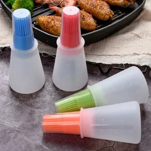 Pinceau à Bouteille d'Huile en Silicone Avec Couvercle Pinceau de Cuisine Type à Presser Distributeur d'Huile Résistant à la Chaleur pour Friture Barbecue Pâtisserie