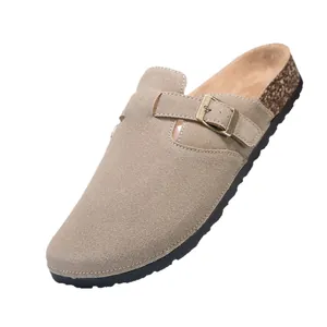 Sabots classiques en daim kaki et liège avec boucle réglable pour hommes et femmes