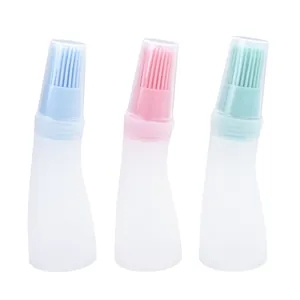 Lot de 3 pinceaux à huile en silicone colorés avec capuchons pour barbecue et cuisine.