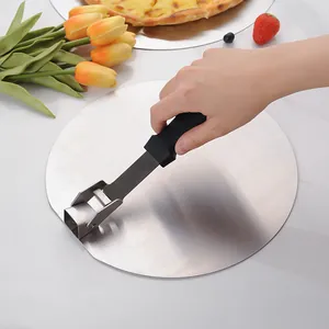 Professional round stainless steel folding pizza peel with ergonomic black handle
